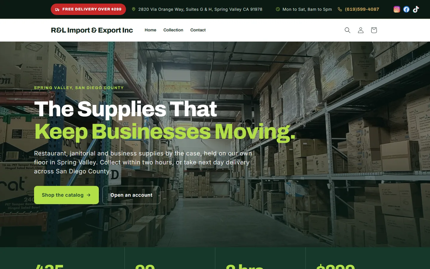 R&L Import & Export website, desktop view